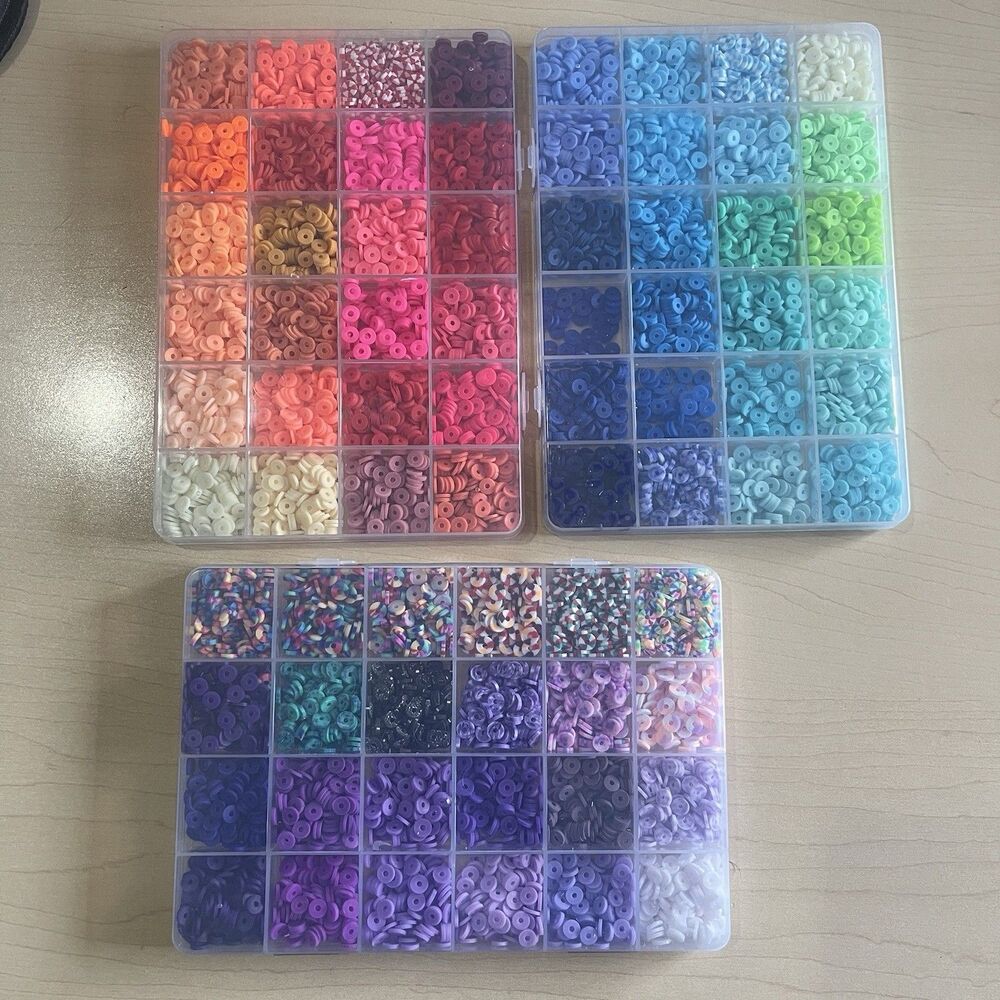 Multicolor Polymer Clay & Plastic Beads Set, Round Flower Shapes, Jewelry Making